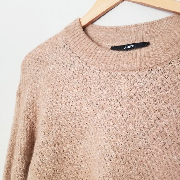 Quince Baby Alpaca-Wool Diamond Stitch Crewneck Sweater M Natural Lightweight - Picture 9 of 15